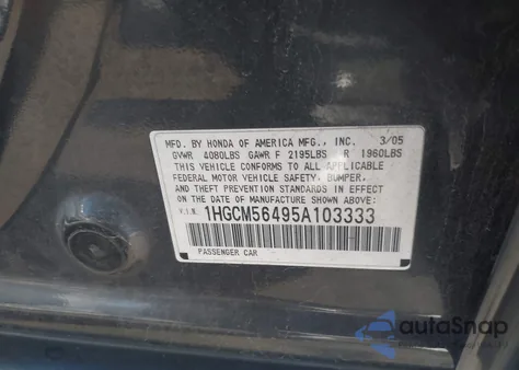 2005 Honda Accord 2.4 Lx из США, поврежденный, VIN 1HGCM56495A103333